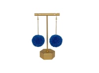 Image 1 of Dark Blue pom pom earrings