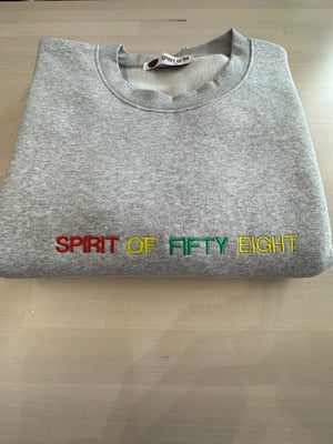Image of Spirit of fifty Eight Embroidered Unisex Sweatshirt in Grey 