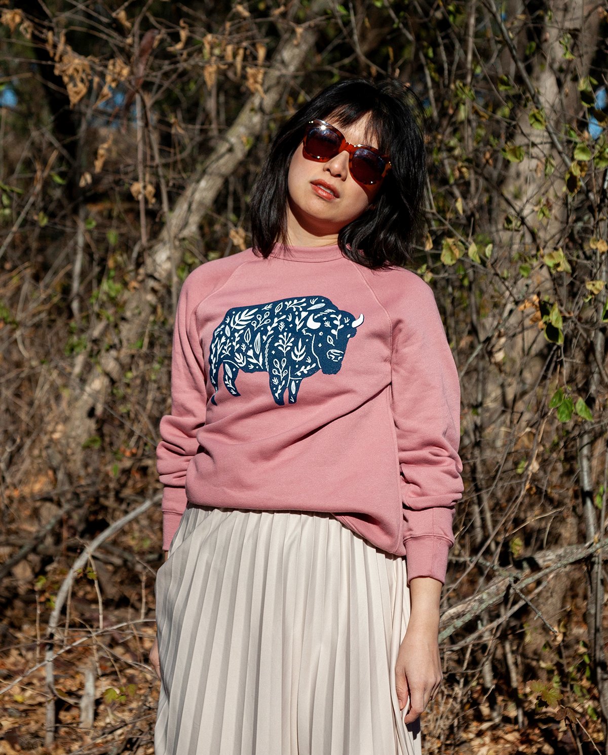 Mauve floral bison sweatshirt | Katie Nieland Art