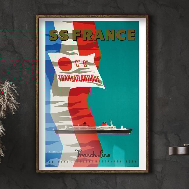 SS France - Cie Gle Transatlantique | Jean Jacquelin | 1961 | Wall Art Print | Vintage Travel Poster