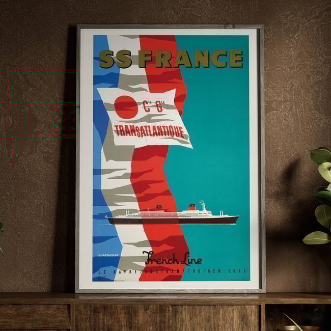 SS France - Cie Gle Transatlantique | Jean Jacquelin | 1961 | Wall Art Print | Vintage Travel Poster