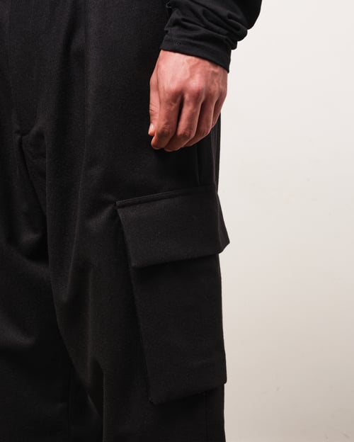 Image of Black Wool Flannel Cargo Pants