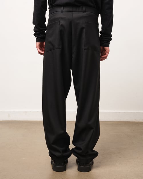 Image of Black Wool Twill Wide Trousers