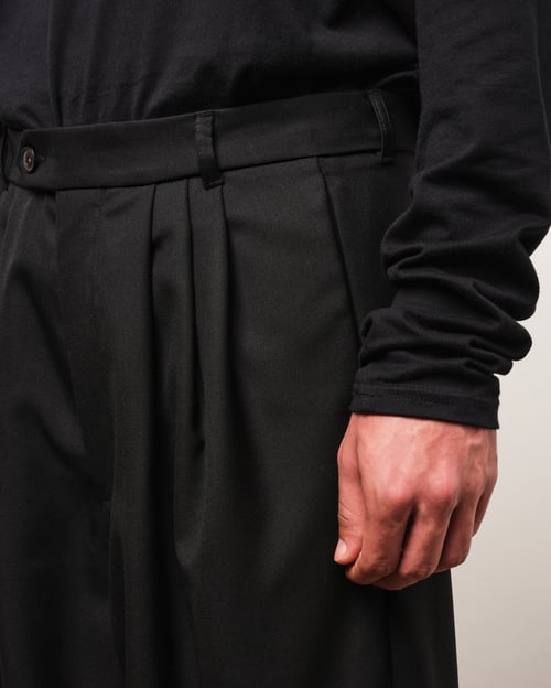 Image of Black Wool Twill Wide Trousers