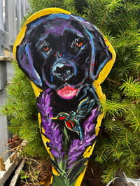 Image 1 of Black Lab Hummingbird Purple Garden Fairy Folk Art