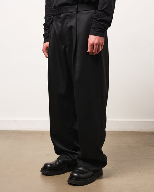 Image of Black Cavalry Wool Twill Loose Trousers