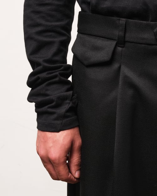 Image of Black Cavalry Wool Twill Loose Trousers
