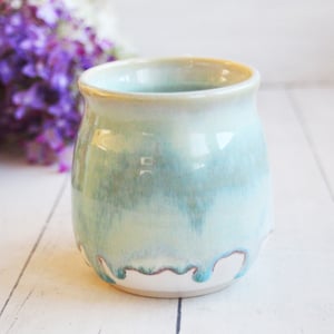 Image of Handmade Soft Blue and Matte White Mug, 14 oz. Stoneware Pottery Coffee Cup, Made in USA