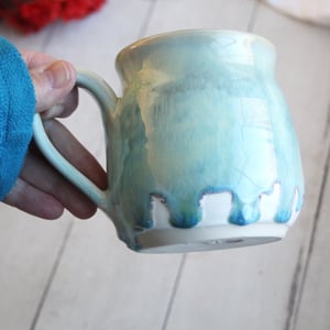 Image of Handmade Soft Blue and Matte White Mug, 14 oz. Stoneware Pottery Coffee Cup, Made in USA