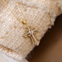 Image 1 of 18K Gold Plated Zircon Pendant Cross Necklace