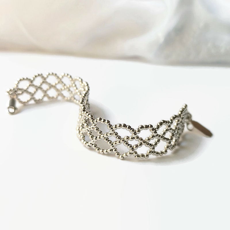 Image of Bracelet manchette argent "Lace"