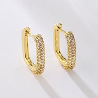 Image 1 of Gold Plated Zircon Square Hoop Earrings