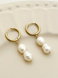 Image 1 of Gold Plated Pearl Drop Earrings