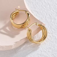 Image 1 of 18K Gold Plated Triple Hoop Earrings