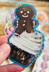 Gingerbread man cupcake - glitter sticker