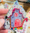 Snowy Gingerbread house - glitter sticker