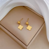 Gold Plated Four Leaf Clover Drop Earrings