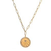 Gold Plated Evil Eye Inlay Zircon Pendant Necklace