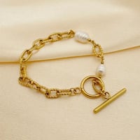 Image 1 of Gold Plated Stainless Steel Toggle Pearl Bracelet