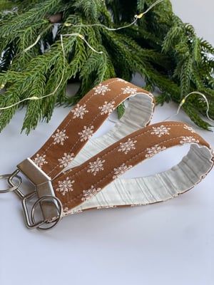 Image of Brown with Snowflakes Fabric Key Fobs - FREE SHIPPING!