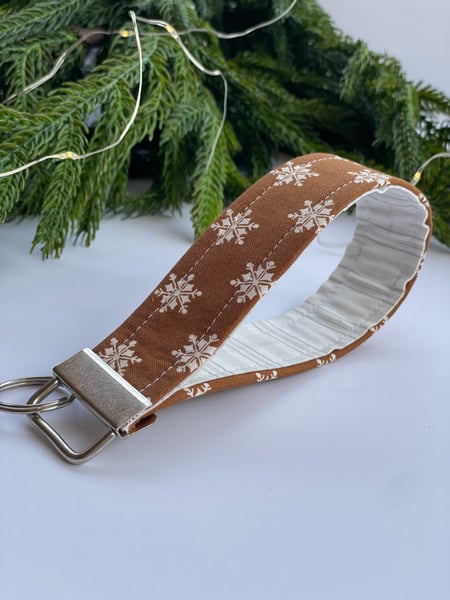 Image of Brown with Snowflakes Fabric Key Fobs - FREE SHIPPING!