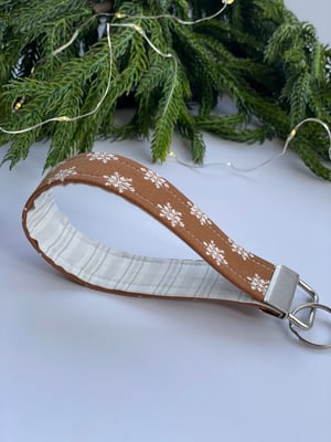 Image of Brown with Snowflakes Fabric Key Fobs - FREE SHIPPING!