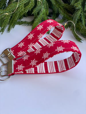 Image of Red Snowflakes Fabric Key Fobs - FREE SHIPPING!