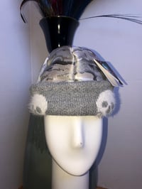 Image 1 of H.O.D. Knitted Brim Hat  Mixed Grays Camu Fabric Crown W/White & Gray Skull  Knitted Brim 