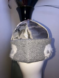 Image 4 of H.O.D. Knitted Brim Hat  Mixed Grays Camu Fabric Crown W/White & Gray Skull  Knitted Brim 