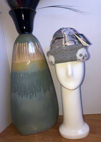 Image 2 of H.O.D. Knitted Brim Hat  Mixed Grays Camu Fabric Crown W/White & Gray Skull  Knitted Brim 