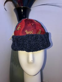 Image 1 of H.O.D. Red Textured Animal Design Mixed With Tweed Denim Panels & Chinelle Navy Blue Brim   