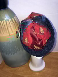 Image 3 of H.O.D. Red Textured Animal Design Mixed With Tweed Denim Panels & Chinelle Navy Blue Brim   