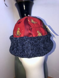 Image 4 of H.O.D. Red Textured Animal Design Mixed With Tweed Denim Panels & Chinelle Navy Blue Brim   