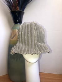 Image 1 of H.O.D. Bucket Hat Grey Puffy Velvet, Reverse Side Knitted Fabric And Printed Denim Panels