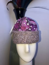 Image 1 of H.O.D. Knitted Brim Hat Purple Passion Embroidery Fabric Crown W/Lavender Cable Knitted Brim