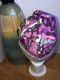 Image 3 of H.O.D. Knitted Brim Hat Purple Passion Embroidery Fabric Crown W/Lavender Cable Knitted Brim