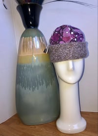 Image 2 of H.O.D. Knitted Brim Hat Purple Passion Embroidery Fabric Crown W/Lavender Cable Knitted Brim