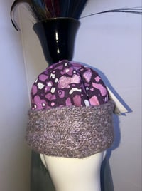 Image 4 of H.O.D. Knitted Brim Hat Purple Passion Embroidery Fabric Crown W/Lavender Cable Knitted Brim