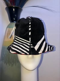 Image 1 of H.O.D. Reversible Black & Cream Velvet, Reverse Side Red and Black Houndstooth Woven Fabric  