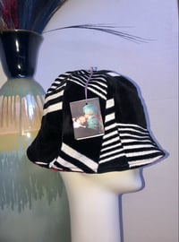 Image 2 of H.O.D. Reversible Black & Cream Velvet, Reverse Side Red and Black Houndstooth Woven Fabric  