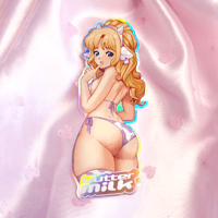 Image 1 of Pinup Anime Girl Sticker | Cute and Sexy Retro Art on Holographic Decal | Buttermilk