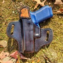 Glock G19 Burl wood and Black dyed pancake holster.