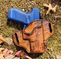 Glock G19 Burl wood and Black dyed pancake holster.