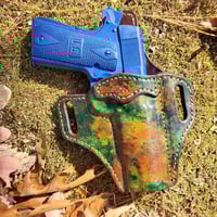 Image 1 of 5" 1911 Camo and Dark Brown ruff out pancake holster.