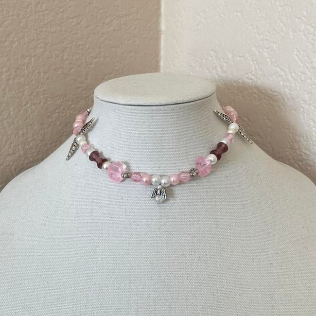 pink winged necklace