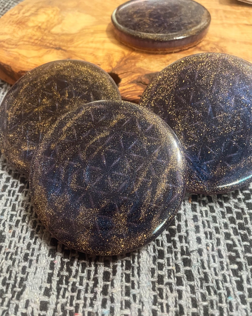 Image of Flower of Life Coasters With 24k gold Flake | Resin Art | Sacred Geometry | Drink Coasters