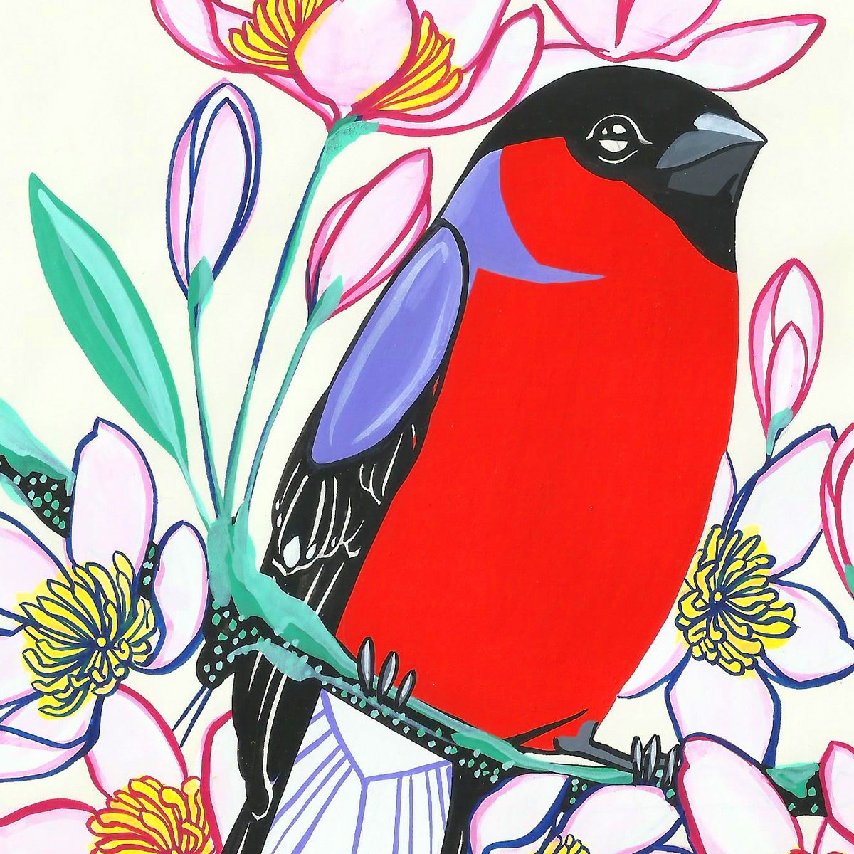 Image of Bullfinch and Clematis