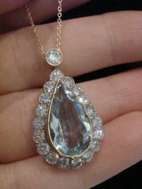 Image 2 of Modern 18ct yellow gold natural aquamarine 4.75ct & diamond 1.66ct drop necklace