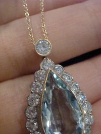 Image 4 of Modern 18ct yellow gold natural aquamarine 4.75ct & diamond 1.66ct drop necklace
