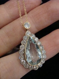 Image 5 of Modern 18ct yellow gold natural aquamarine 4.75ct & diamond 1.66ct drop necklace